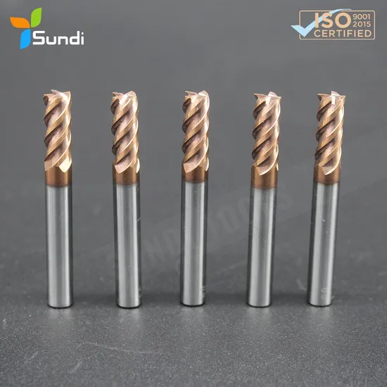 Sundi Solid Carbide Spiral Plunge 4 Flute HRC70 HRC55 Rough End Mill CNC Router Bits for Machining 